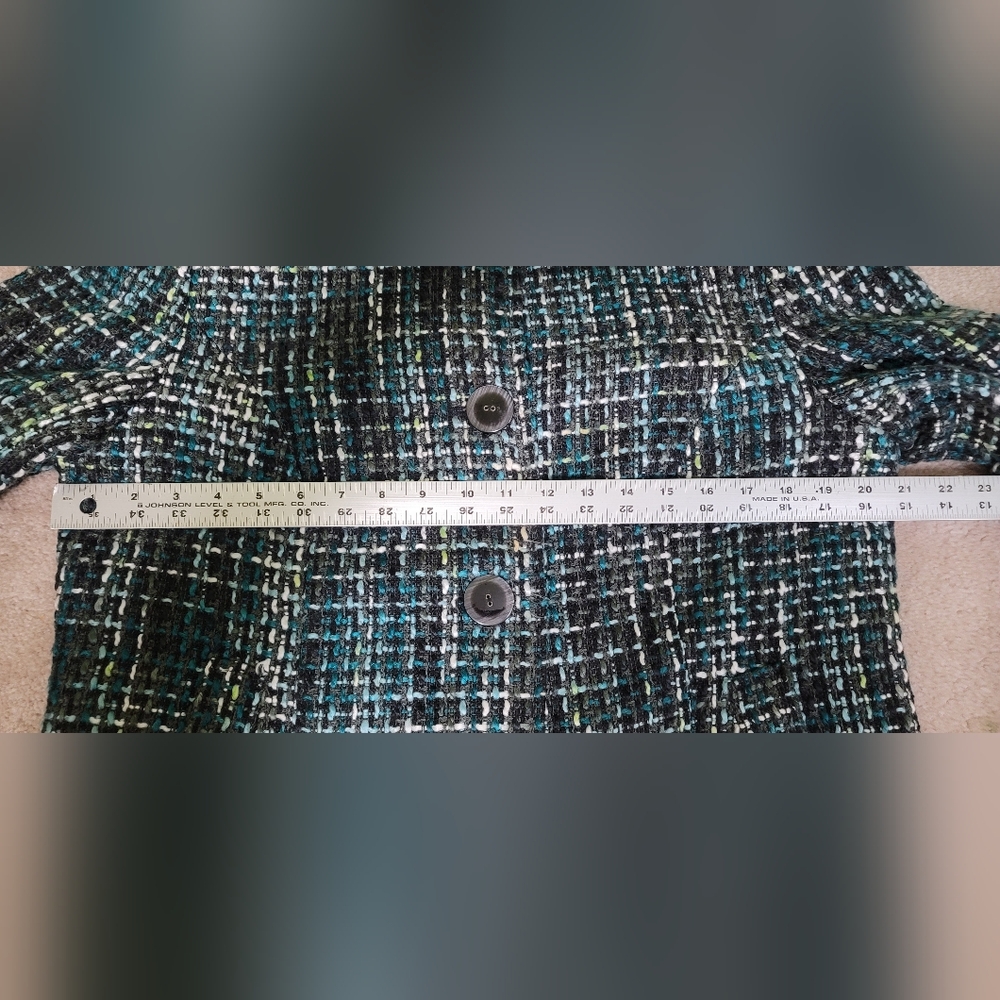 Vintage JM Collection Women's Tweed Plaid Pattern Jacket Teal,Blk, White Sz 12 - Picture 12 of 12